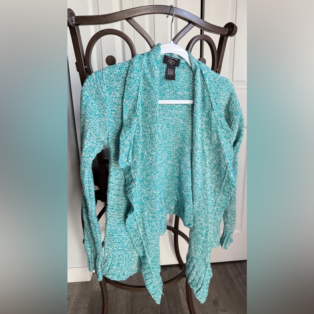 It's Our Time Turquoise Scallop-Draped Cardigan